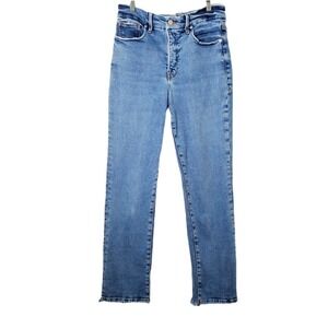 Good American High Rise Straight Leg Jean Indigo Blue Raw Hem Size 8/29 GLST852T